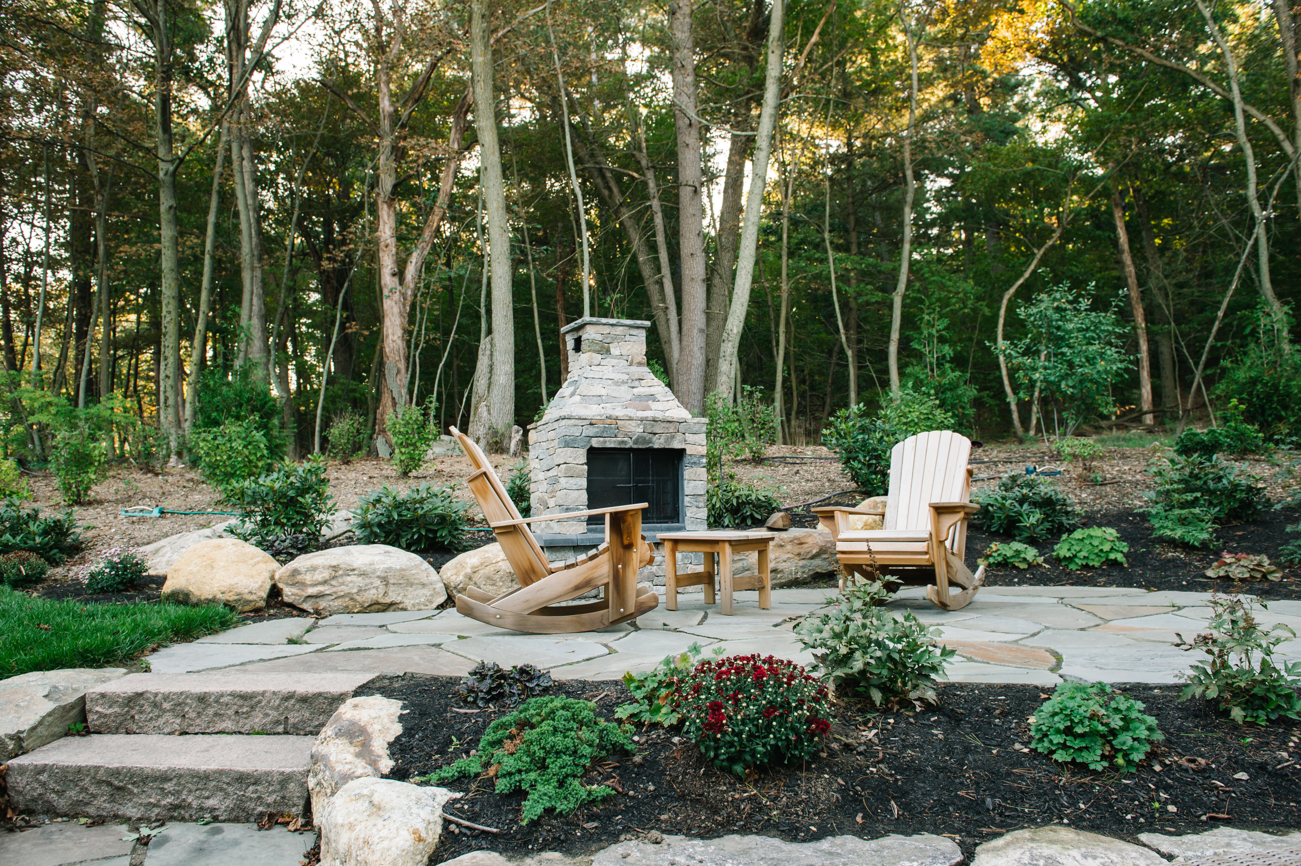 Patio stone fireplace